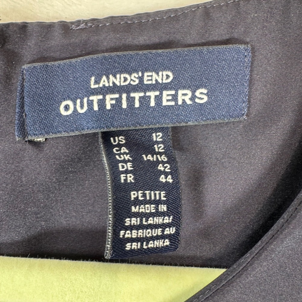 Lands End Navy Blue Pleated Neck Shift Dress Womens Petite 12 PL | Work Casual - Picture 4 of 9